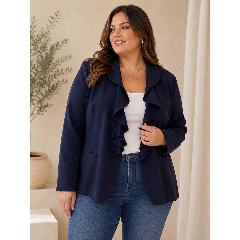 Lauren Ralph Lauren Ruffle Blazer Women 18W Wool Career Quiet Luxury Preppy